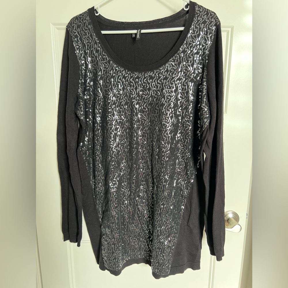 Black long sleeve shirt with black sequin embellishment